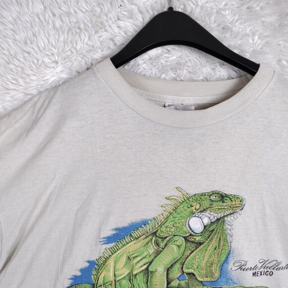 VINTAGE Wild Nature Meet The World Iguana Graphic T-shirt Men XL White 90s - Picture 4 of 10